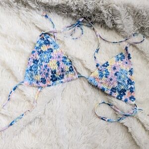 Shein Ruched Floral Triangle Bikini Top String Closure Padded Cups Size Medium